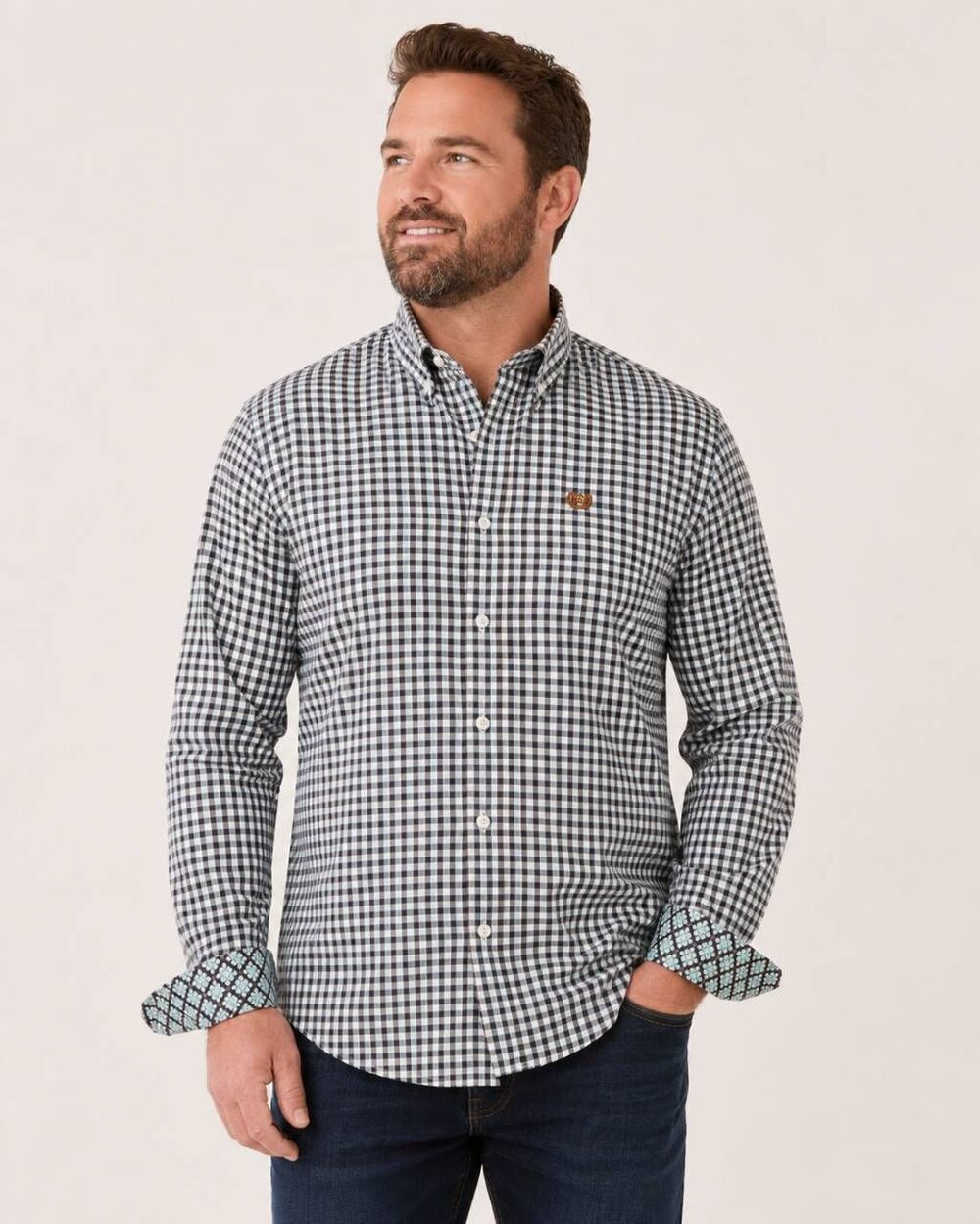 Cinch Men’s XL Plaid Western Button Down Shirt Long Sleeve Contrast Cuffs Cowboy